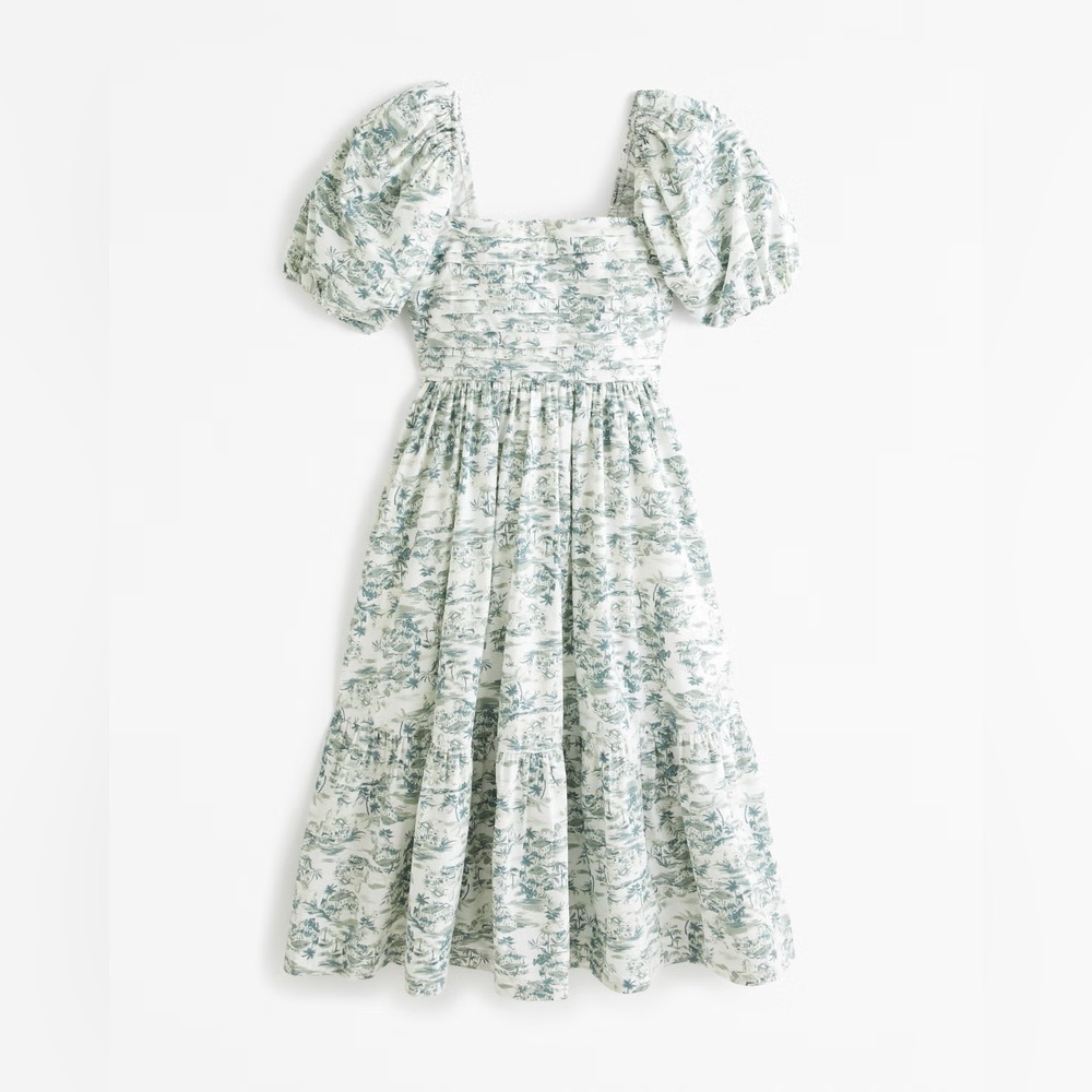 Abercrombie & Fitch Poplin Puff Sleeve Midi Dress
